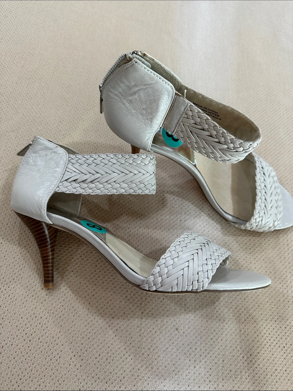 Michael Kors Woven Ankle-Strap Heels in white/ beige - Picture 2 of 5
